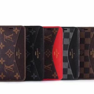 Louis Vuitton Brown/Red Monogram Wallet Case for iPhone 14 13 11 12 Pro Max Xs Max XR 7 8 Plus