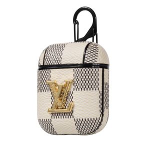 Louis Vuitton White Checkerboard with Metal LV Airpods Pro 1 2 3 Case