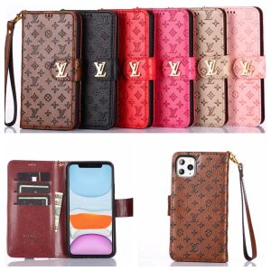 Louis Vuitton Flip Wallet Embossed Leather Case for iPhone 14 15 Pro Max 13 12 11 Pro XS Max 7 8 Plus