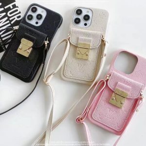 Louis Vuitton Lanyard Elegant Leather Wallet Phone Case for iPhone 15 14 13 12 11 Pro Max