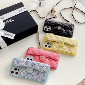Chanel Lanyard Elegant Leather Wallet Case for iPhone 15 14 13 12 11 Pro Max - IPHONE X/ XS
