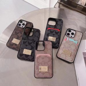Coach Luxury Card Holder Leather Phone Case for iPhone 15 14 13 12 11 Pro Max - IPHONE 11