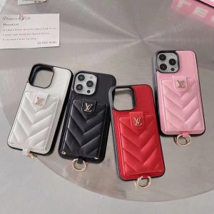 Louis Vuitton Luxury Lanyard Card Holder Leather Phone Case for iPhone 15 14 Pro Max 13 12 11 XR XS 7 8 Plus