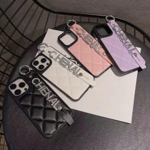 Chanel Luxury Wrist Strap Leather Phone Case for iPhone 15 14 13 12 11 Pro Max