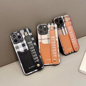 Burberry Luxury Wrist Strap Leather Phone Case for iPhone 15 14 13 12 11 Pro Max - IPHONE 11