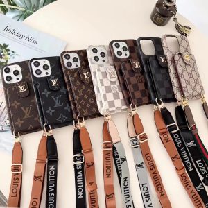 Louis Vuitton Gucci Luxury Lanyard Wallet Leather Phone Case for iPhone 15 14 13 12 11 Pro Max XR XS 7 8 Plus