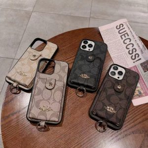 Coach Luxury Leather Card Holder Phone Case for iPhone 15 14 Pro Max 13 12 11