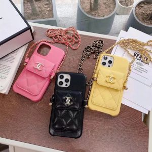 Chanel Luxury Lanyard Wallet Leather Phone Case for iPhone 15 14 13 12 11 Pro Max XR XS 7 8 Plus