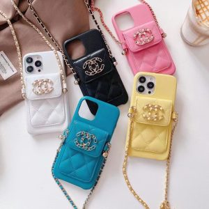 Chanel Luxury Lanyard Wallet Leather Phone Case for iPhone 15 14 Pro Max 13 12 11 XR XS 7 8 Plus
