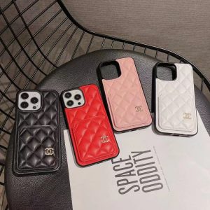 Chanel Luxury Slim Card Holder Leather Phone Case for iPhone 15 14 13 12 11 Pro Max XR XS 7 8 Plus
