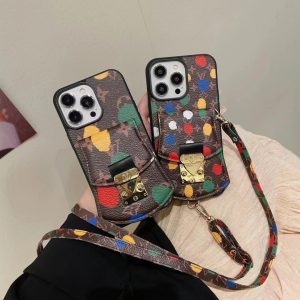Louis Vuitton LV x Yayoi Kusama Lanyard Leather Case for iPhone 15 14 13 12 Pro Max - IPHONE 12 PRO