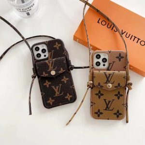Louis Vuitton Classic Monogram Lanyard Wallet Phone Case for iPhone 15 14 13 12 11 Pro Max - IPHONE 11