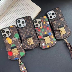 Louis Vuitton LV x Yayoi Kusama Lanyard Leather Case for iPhone 15 14 13 12 Pro Max - IPHONE 12 PRO