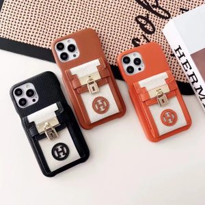 Hermes Luxury Card Holder Leather Phone Case for iPhone 15 14 Pro Max 13 12 11