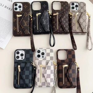 Louis Vuitton Gucci Lanyard Card Holder Leather Case for iPhone 15 14 Pro Max 13 12 11 XR XS 7 8 Plus