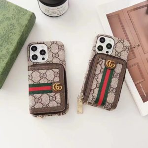 Gucci Luxury Card Holder Wallet Leather Phone Case for iPhone 15 14 13 12 11 Pro Max