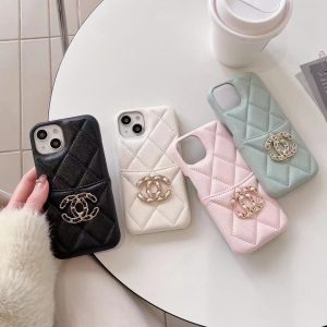 Chanel Luxury Leather Card Holder Phone Case for iPhone 15 14 13 12 11 Pro Max - IPHONE 12 PRO