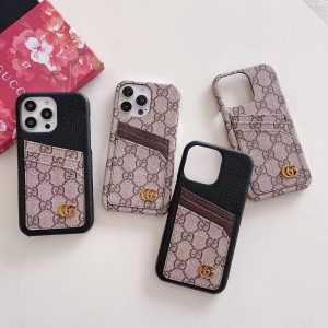Gucci Card Holder Leather Phone Case for iPhone 15 14 Pro Max 13 12 11 - IPHONE 12 PRO
