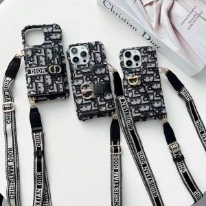 Dior Luxury Lanyard Wallet Leather Phone Case for iPhone 15 14 13 12 11 Pro Max XR XS 7 8 Plus - IPHONE X/ XS