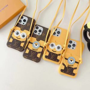 Louis Vuitton Cartoon Cute Leather Lanyard Card Holder Phone Case for iPhone 15 14 Pro Max 13 12 11 XR XS 7 8 Plus - IPHONE 12 PRO