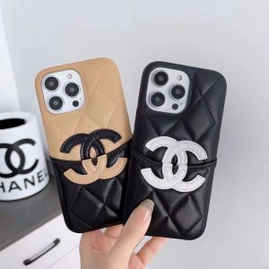 Chanel Luxury Card Holder Leather Phone Case for iPhone 15 14 13 12 11 Pro Max XR XS 7 8 Plus