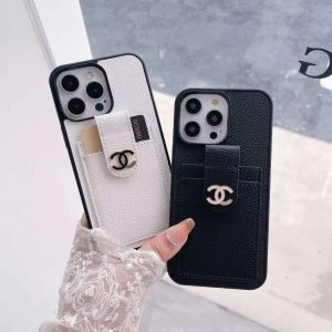 Chanel Luxury Card Holder Leather Phone Case for iPhone 15 14 Pro Max 13 12 11