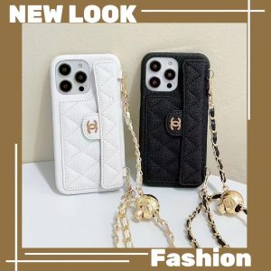 Chanel Lanyard Luxury Card Holder Leather Phone Case for iPhone 15 14 13 12 11 Pro Max - IPHONE 12 PRO