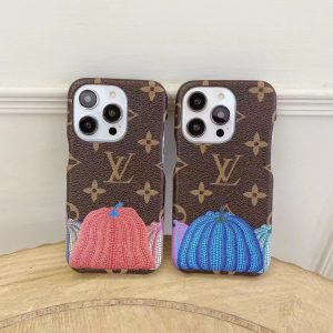 Louis Vuitton LV x YK Pumpkin Ultra Thin Leather Phone Case for iPhone 15 14 13 12 Pro Max - IPHONE 12 PRO
