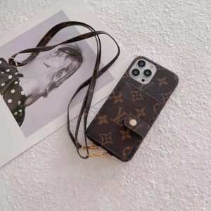 Louis Vuitton Gucci Lanyard Card Holder Leather Case for iPhone 15 14 Pro Max 13 12 11 XR XS 7 8 Plus