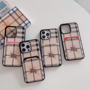 Burberry Luxury Card Holder Leather Phone Case for iPhone 15 14 Pro Max 13 12 11 Pro XR XS 7 8 Plus - IPHONE X/ XS