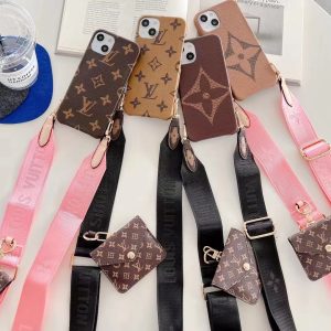 Louis Vuitton Classic Monogram Lanyard Wallet Phone Case for iPhone 15 14 13 12 11 Pro Max - IPHONE 11