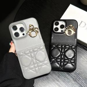 Dior Luxury Leather Card Holder Phone Case For iPhone 15 14 13 12 Pro Max