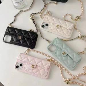 Chanel Luxury Leather Crossbody Strap Phone Case For iPhone 15 14 13 12 11 Pro Max