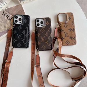 Louis Vuitton Luxury Leather Crossbody Strap Card Holder Phone Case For iPhone 15 14 13 12 11 Pro Max XR XS 7 8 Plus - IPHONE 11