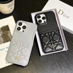 Dior Luxury Leather Card Holder Phone Case For iPhone 15 14 13 12 Pro Max