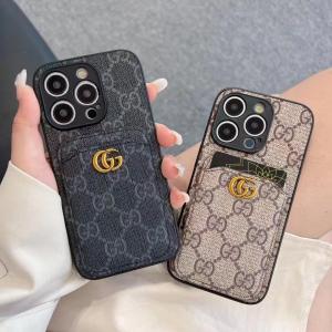 Gucci Luxury Leather Card Holder Phone Case For iPhone 15 14 13 12 11 Pro Max XR XS 7 8 Plus