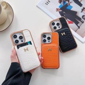 New Hermes Luxury Leather Card Holder Phone Case For iPhone 15 14 13 12 11 Pro Max - IPHONE 11