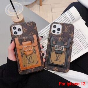 Louis Vuitton Lanyard Leather Phone Case For iPhone 16 Pro Max 15 14 13 12 11 - IPHONE 13